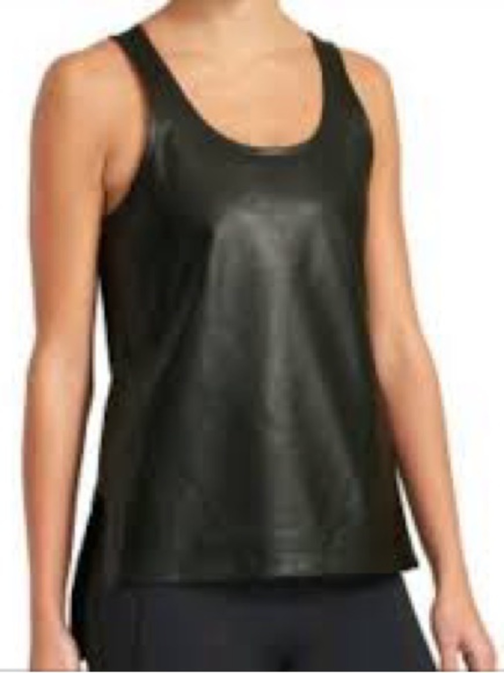 Derek Lam Black Faux Leather Scoop Neck Tank